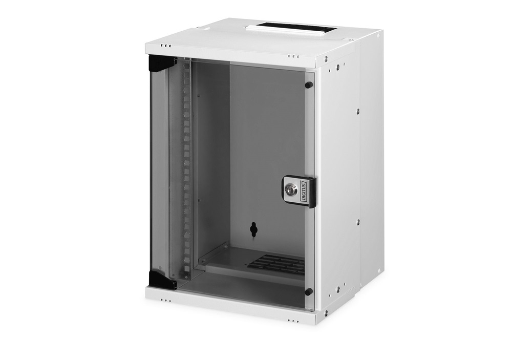 DIGITUS SOHO PRO 10" 9U 254x315x300mm üvegajtós szürke fali rack szekrény