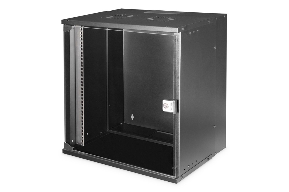 DIGITUS SOHO PRO 19" 12U 595x540x400mm üvegajtós fekete fali rack szekrény