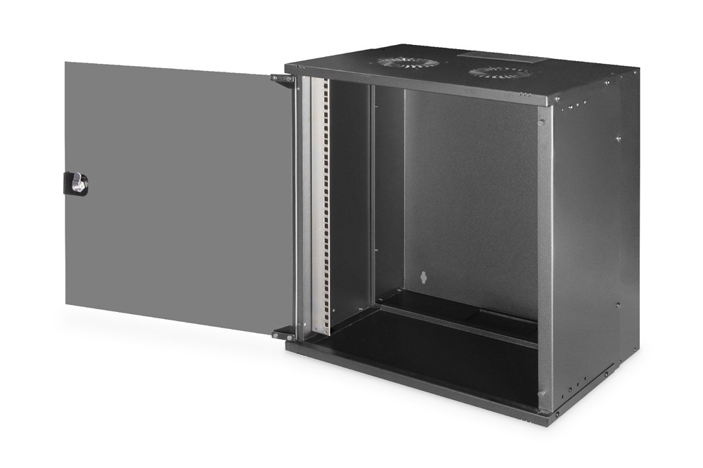 DIGITUS SOHO PRO 19" 12U 595x540x400mm üvegajtós fekete fali rack szekrény