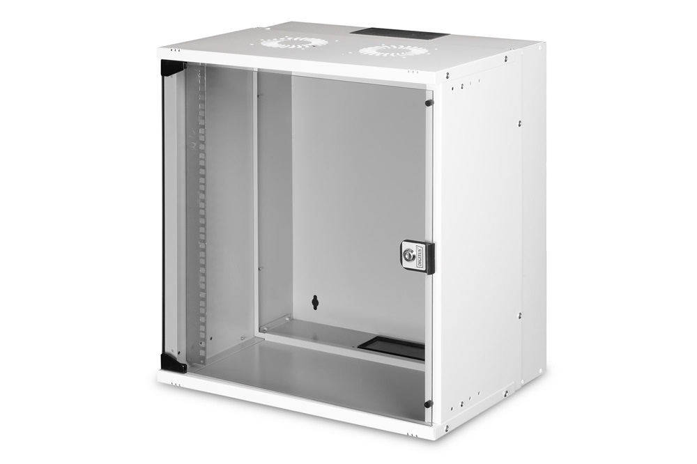 DIGITUS SOHO PRO 19" 12U 595x540x400mm üvegajtós szürke fali rack szekrény