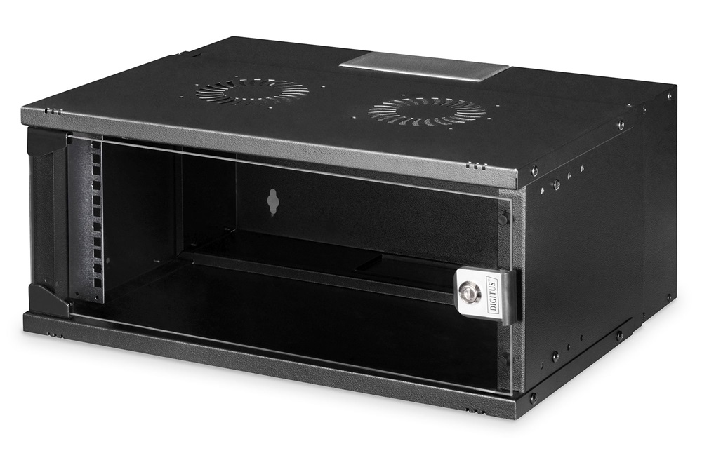DIGITUS SOHO PRO 19" 4U 240x540x400mm üvegajtós fekete fali rack szekrény