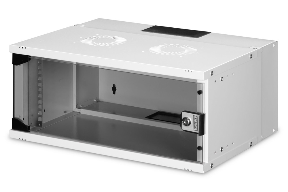 DIGITUS SOHO PRO 19" 4U 240x540x400mm üvegajtós szürke fali rack szekrény