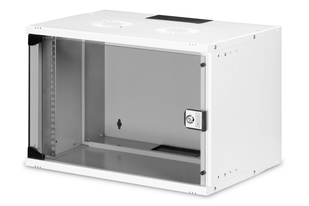 DIGITUS SOHO PRO 19" 7U 370x540x400mm üvegajtós szürke fali rack szekrény