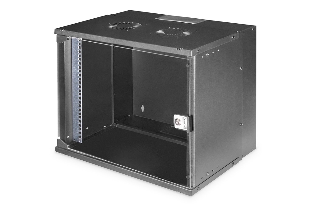 DIGITUS SOHO PRO 19" 9U 460x540x400mm üvegajtós fekete fali rack szekrény