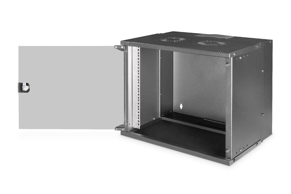 DIGITUS SOHO PRO 19" 9U 460x540x400mm üvegajtós fekete fali rack szekrény