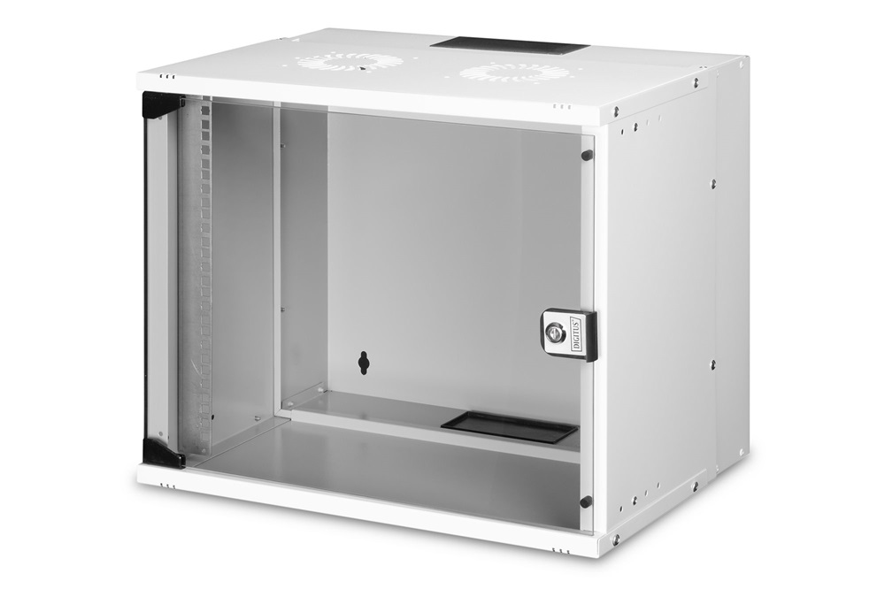 DIGITUS SOHO PRO 19" 9U 460x540x400mm üvegajtós szürke fali rack szekrény