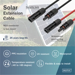 DIGITUS Solar 4mm 1500V DC XLPO napelemes kültéri kábelhosszabbító MC4 csatlakozóval 3m