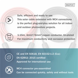 DIGITUS Solar 6mm 1500V DC XLPO napelemes kültéri kábelhosszabbító MC4 csatlakozóval 3m