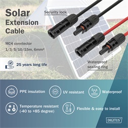 DIGITUS Solar 6mm 1500V DC XLPO napelemes kültéri kábelhosszabbító MC4 csatlakozóval 5m