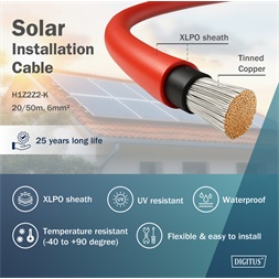 DIGITUS Solar 6mm 1500V DC XLPO napelemes kültéri piros telepítőkábel 20m