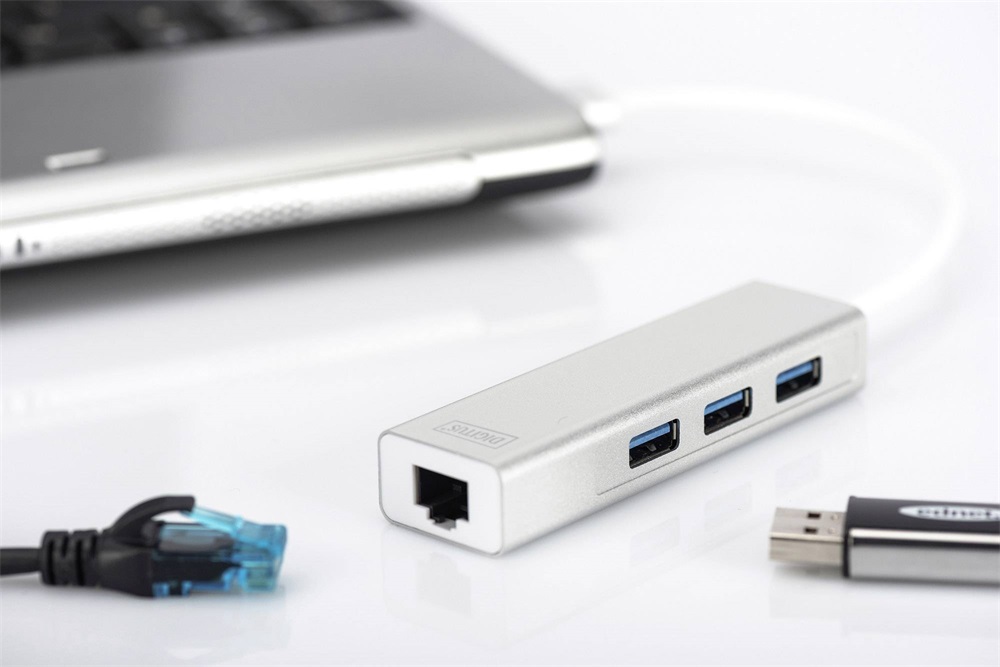 DIGITUS USB 3.0 Gigabit Ethernet adapter + 3 portos USB HUB