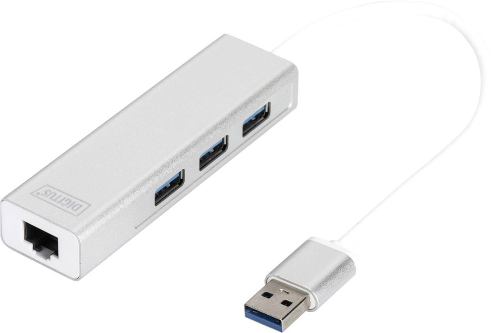 DIGITUS USB 3.0 Gigabit Ethernet adapter + 3 portos USB HUB
