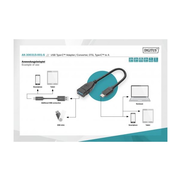 DIGITUS USB 3.0 Type A anya-> USB 3.0 Type C apa 0,15m OTG adapter