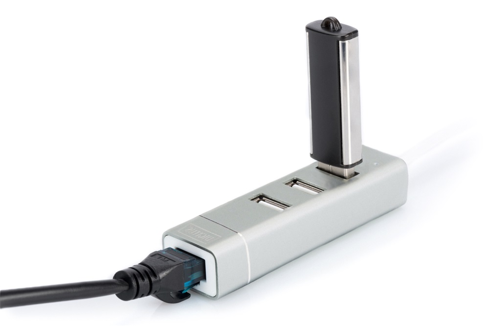 DIGITUS USB Type-C Ethernet adapter + 3 portos USB HUB