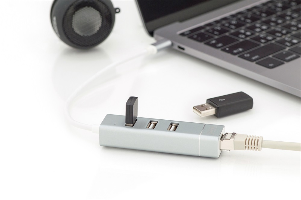 DIGITUS USB Type-C Ethernet adapter + 3 portos USB HUB