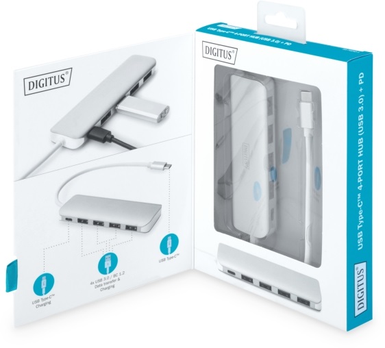 DIGITUS USB Type-C 4 portos USB 3.0 hub + PD