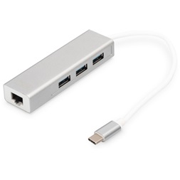 DIGITUS USB Type-C Gigabit Ethernet adapter + 3 portos USB HUB
