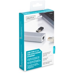 DIGITUS USB Type-C Gigabit Ethernet adapter + 3 portos USB HUB