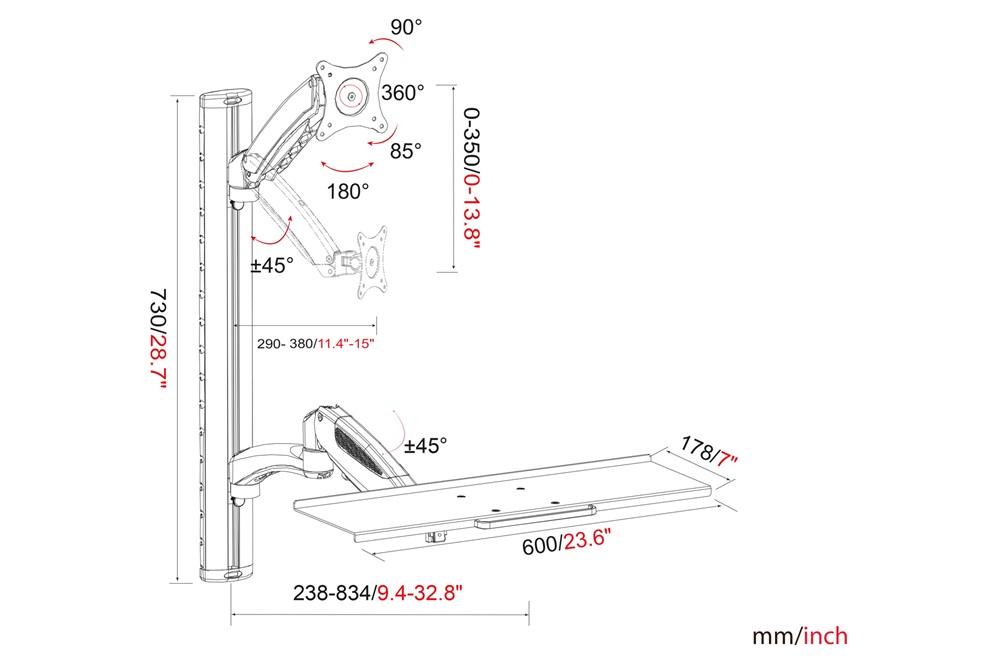 DIGITUS flexibilis fali monitor (VESA 100x100) + billentyűzet tartó konzol