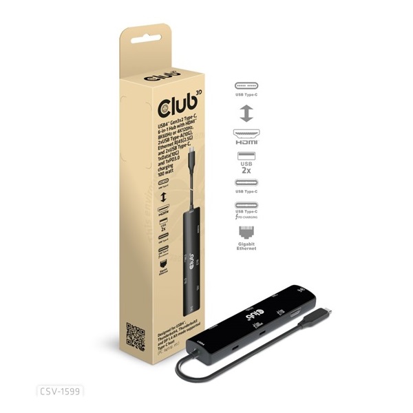 DOC Club3D USB 4 Dokkoló HDMI2.1 + 2 USB Type-C + 1 USB Type-A+RJ45 2.5 Gbps