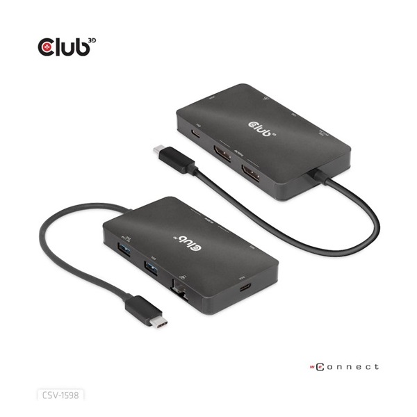 DOC Club3D USB Gen2 Type-C to Dual DisplayPort 4k60Hz 7-in-1 Portable Dock
