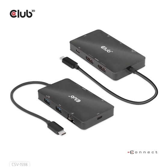 DOC Club3D USB Gen2 Type-C to Dual DisplayPort 4k60Hz 7-in-1 Portable Dock