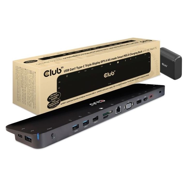 DOC Club3D USB Gen2 Type-C Triple Display DP 1.4 Alt PD Töltődokkoló - 100W PD