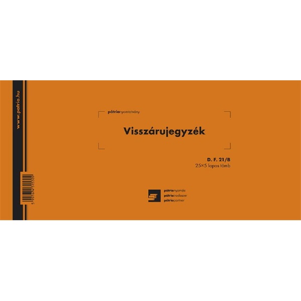 D.F.21/B 25x5lapos "Visszárujegyzék" nyomtatvány