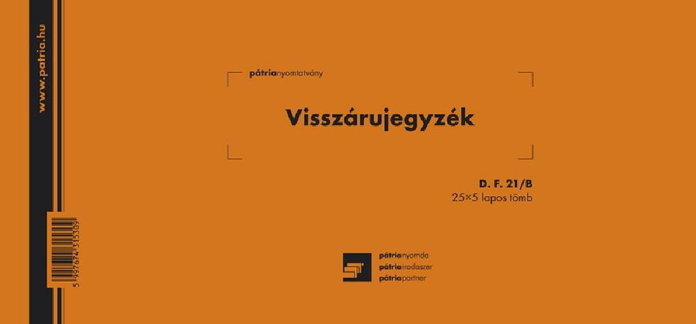 D.F.21/B 25x5lapos "Visszárujegyzék" nyomtatvány