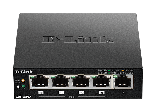 D-Link DES-1005D 5port FE LAN nem menedzselhető PoE switch