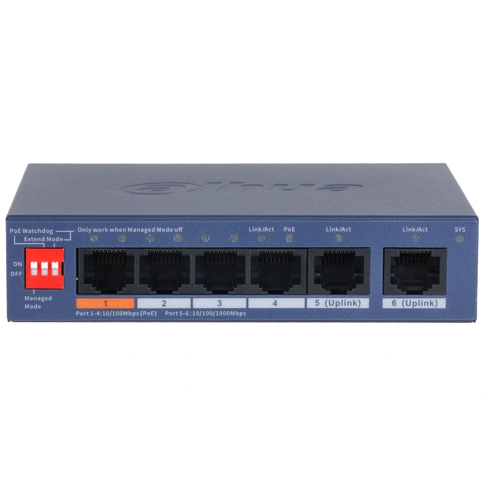 Dahua CS4006-4ET2GT-60 4x10/100 Mbps PoE + 2x1 Gbps uplink/60W/Cloud Managed PoE Switch