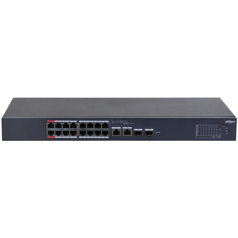 Dahua CS4218-16ET-135 16x10/100 Mbps PoE + 2x1 Gbps RJ-45/SFP Combo Uplink/135W/Cloud Managed PoE Switch