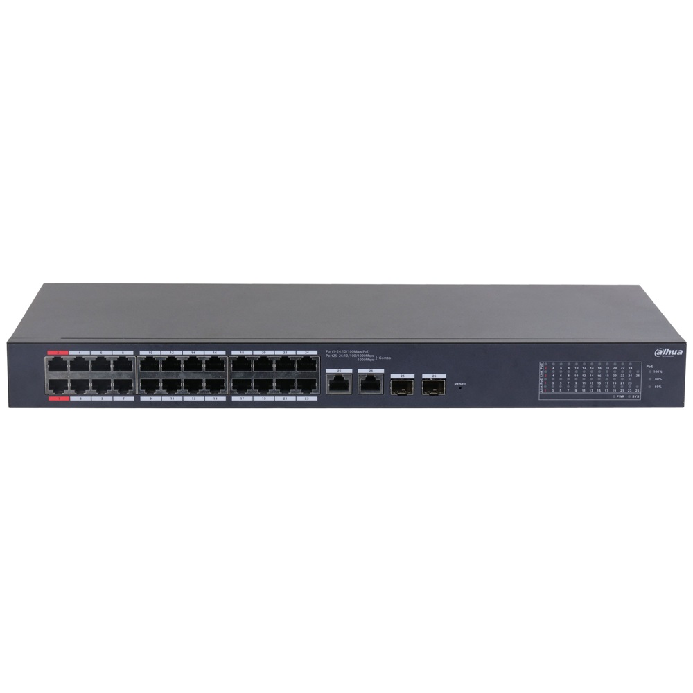 Dahua CS4226-24ET-240 24x10/100 Mbps PoE + 2x1 Gbps RJ-45/SFP Combo Uplink/240W/Cloud Managed PoE Switch