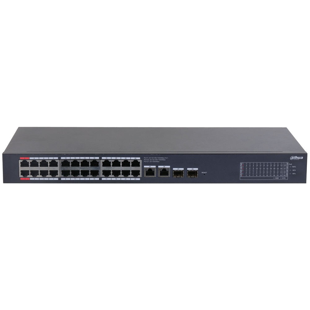 Dahua CS4228-24GT-240 24x1 Gbps PoE + 2x1 Gbps RJ-45 Uplink + 2x1 Gbps SFP Uplink/240W/Cloud Managed PoE Switch