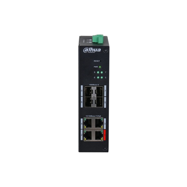 Dahua HS4408-4ET-96 4x10/100 Mbps PoE + 4x1 Gbps SFP Uplink /96W/Din/ Ipari Menedzselhető PoE switch