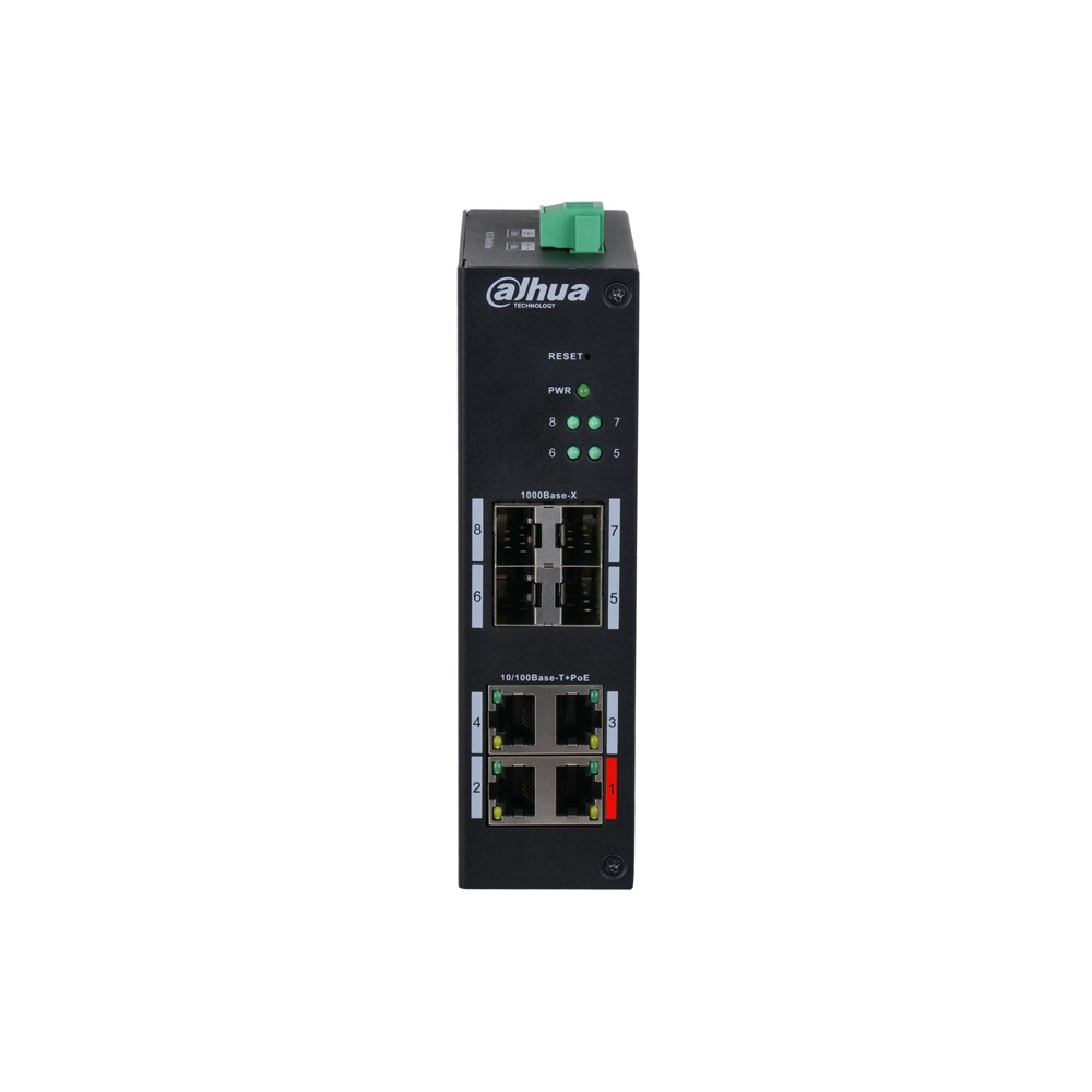 Dahua HS4408-4ET-96 4x10/100 Mbps PoE + 4x1 Gbps SFP Uplink /96W/Din/ Ipari Menedzselhető PoE switch