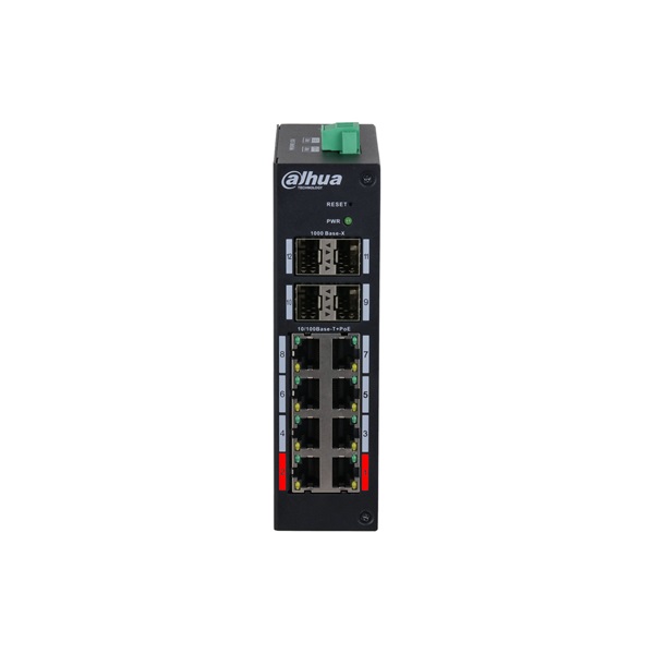 Dahua HS4412-8ET-120 8x10/100 Mbps PoE + 4x1 Gbps SFP Uplink /120W/Din/ Ipari Menedzselhető PoE switch
