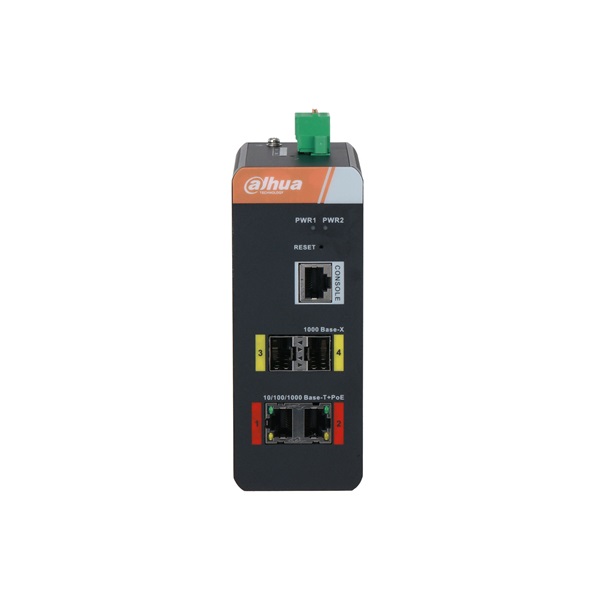 Dahua IS4204-2GT-120 2x1 Gbps PoE + 2x1 Gbps SFP + 1x Console port /120W/Din/ Ipari Menedzselhető PoE switch
