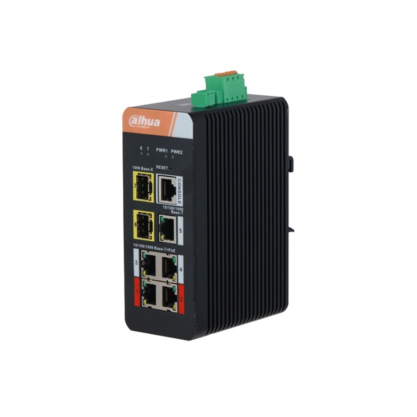Dahua IS4207-4GT-120 5x1 Gbps PoE + 2x1 Gbps SFP + 1x Console port /120W/Din/ Ipari Menedzselhető PoE switch