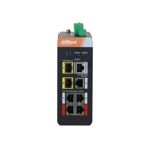 Dahua IS4207-4GT-120 5x1 Gbps PoE + 2x1 Gbps SFP + 1x Console port /120W/Din/ Ipari Menedzselhető PoE switch