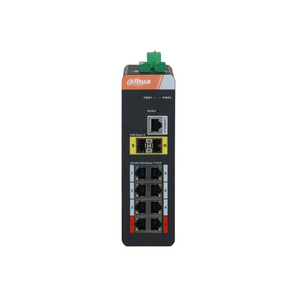 Dahua IS4210-8GT-120 8x1 Gbps PoE + 2x1 Gbps SFP + 1x Console port /120W/Din/ Ipari Menedzselhető PoE switch