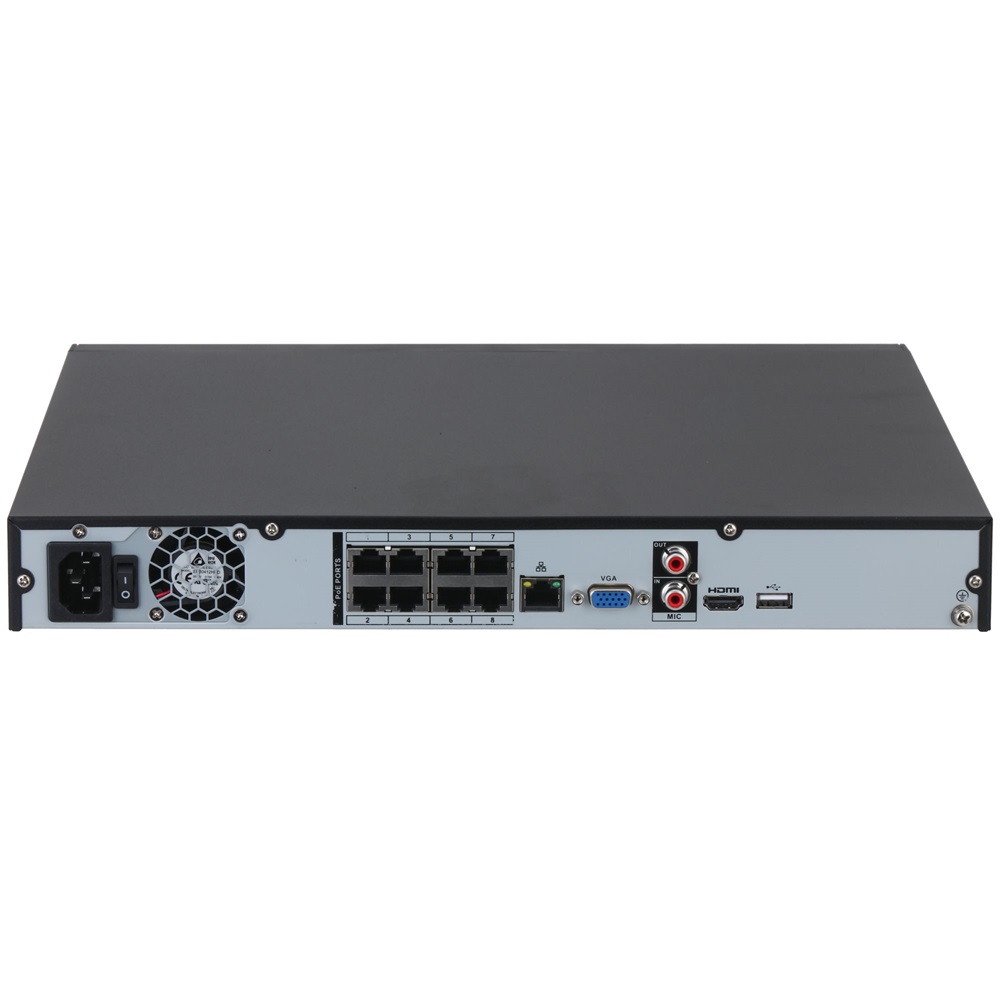 Dahua NVR4208-8P-4KS3 /8 csatorna/H265+/160 Mbps rögzítés/Lite/2x Sata/8x PoE/ hálózati rögzítő(NVR)