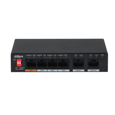 Dahua PFS3006-4ET-60-V2 1x 10/100(Hi-PoE/PoE+/PoE)+3x 10/100(PoE+/PoE)+2x 10/100 uplink, 60W PoE switch