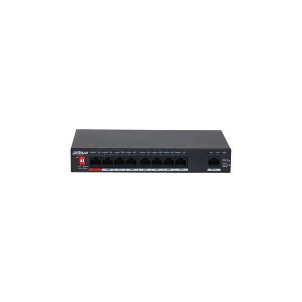 Dahua PFS3009-8ET1GT-96-V2 1x 10/100(Hi-PoE/PoE+/PoE)+7x 10/100(PoE+/PoE)+1x gigabit uplink, 96W PoE switch