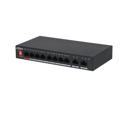 Dahua PFS3010-8ET-96-V2 1x 10/100(Hi-PoE/PoE+/PoE)+7x 10/100(PoE+/PoE)+2x gigabit uplink, 96W PoE switch