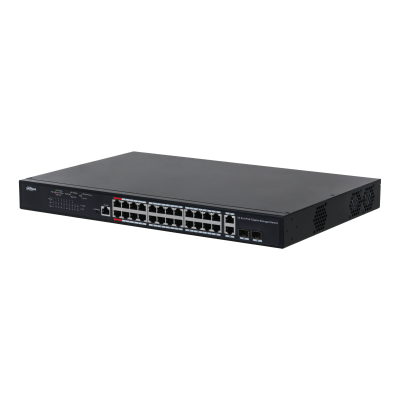 Dahua PFS4226-24GT-230 24x 10/100(HighPoE(1,2)/PoE/PoE+ 230W)+2x gigabit/SFP combo uplink menedzselhető PoE switch
