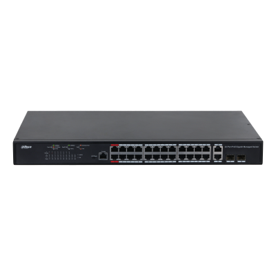 Dahua PFS4226-24GT-230 24x 10/100(HighPoE(1,2)/PoE/PoE+ 230W)+2x gigabit/SFP combo uplink menedzselhető PoE switch