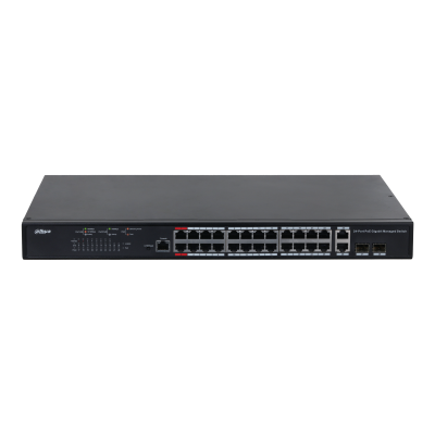 Dahua PFS4226-24GT-370 24x 100/1000(HighPoE(1,2)/PoE/PoE+ 370W)+2x gigabit/SFP combo uplink menedzselhető PoE switch