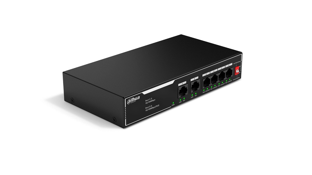Dahua SF1006LP 4x10/100 Mbps PoE + 2x10/100 Mbps uplink/36W/nem menedzselhető PoE Switch