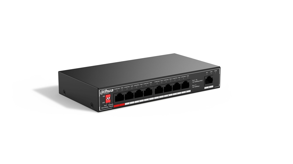 Dahua SF1009P 8x10/100 Mbps PoE + 1x10/100 Mbps uplink/96W/nem menedzselhető PoE Switch